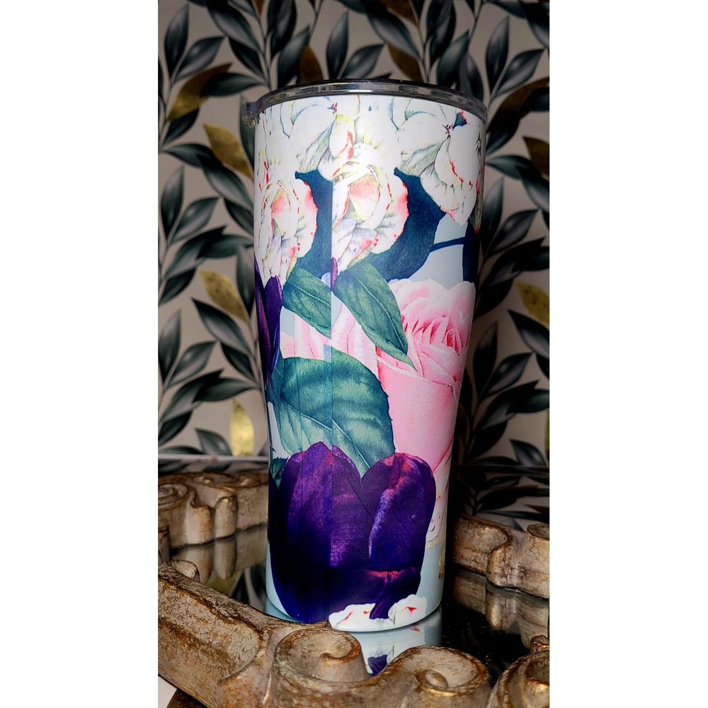 *RESCUE ANIMAL FUNDRAISER*Floral SS Insulated Tumbler w/Lid & straw